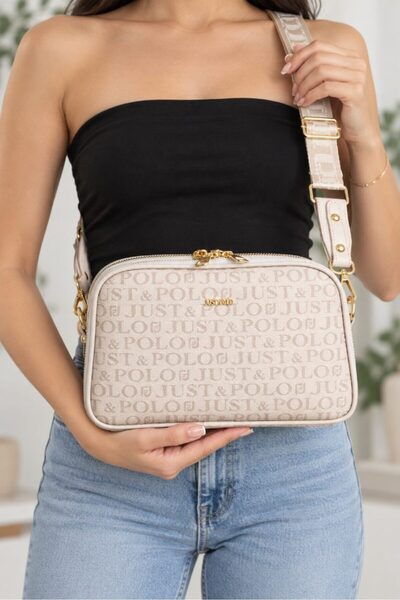Just Polo Women's Hand and Shoulder Bag with Double Zipper and Logo, Cross St...