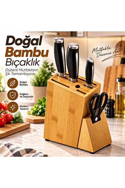 legna Bambu Ahşap Bıçaklık Standı | Modern Mutfak Bıçak Düzenleyici