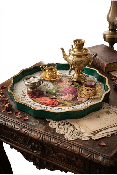 GULHANILE Gold Patterned Tea Coffee Breakfast and Presentation Tray 38 cm