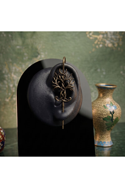 Freya Hayat Ağacı Kıkırdak Küpe Ear Cuff - Antik Sarı