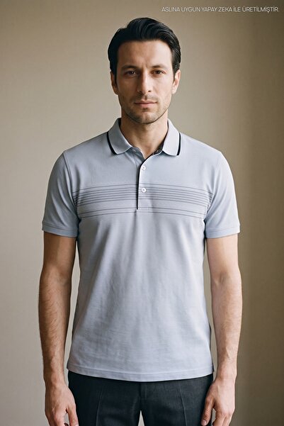 Maccali Baby Blue Men's Pique Polo Neck T-Shirt with Chest Band