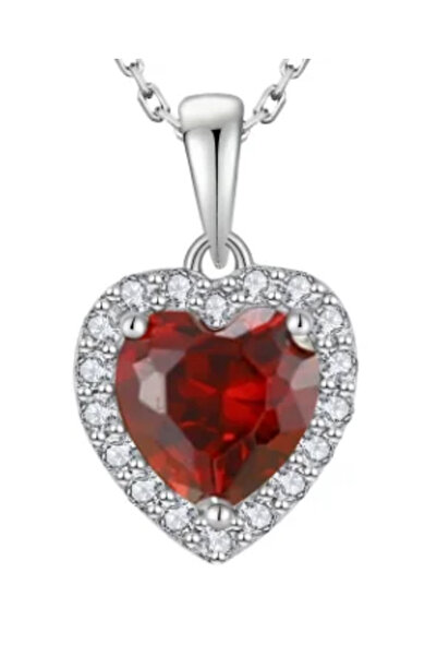 Peach Jewelry Μενταγιόν Λάουρα Ασήμι 925 Ρόδιο Καρδιά με Κόκκινο Κρύσταλλο κα...