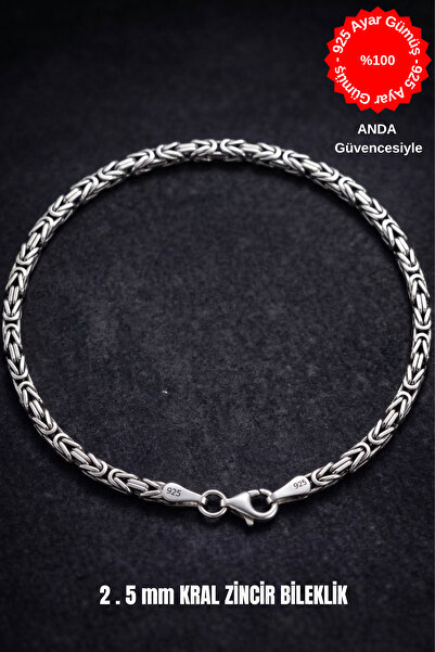 ANDA 925 Ayar Gümüş 2.5 mm Kare Kral Zincir Erkek Bileklik-Hediyelik-Şık Kutulu