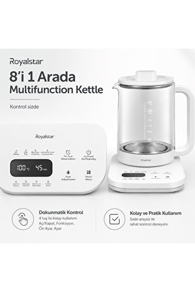 Royalstar 8in1 Çok Fonksiyonlu 1.8 Litre Cam Su Isıtıcı Elektrikli Kettle