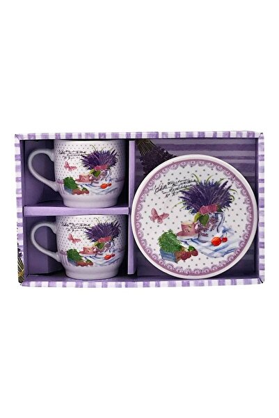 odjas Set din ceramica format din doua cesti cu farfurie, cu lavanda, 24x15 c...