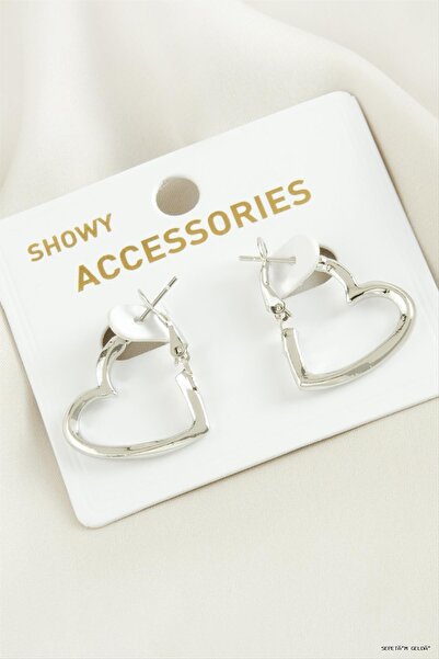 ZERO LAND Spt-Gld Heart Tr Metal Earrings 2 cm (170221) Silver Color