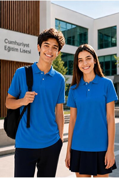 TAMPAP 3'lü Unisex Okul Üniforması Tek Üst Kısa Kol Pamuklu Lakos Tshirt