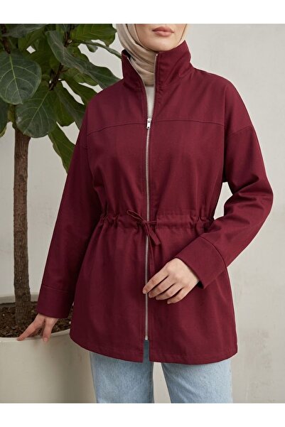 Foremia Hakim Collar Tunnel Detail Zippered Jacket-Burgundy