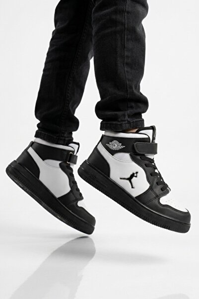 Cool Black-White Velcro Basket Style Ankle Length Sneaker Boys' Sports Shoes ...