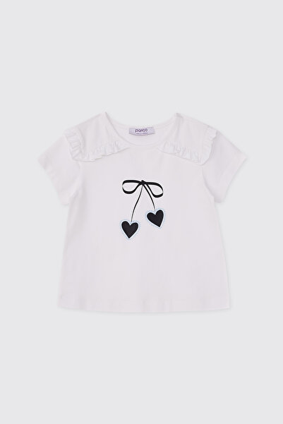 Panço Baby Girl Printed Short Sleeve White T-Shirt