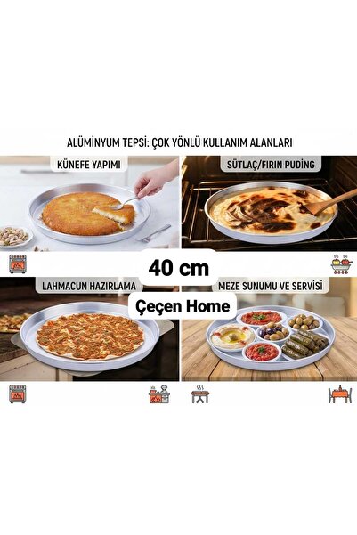 ÇEÇEN HOME صينية ألومنيوم مقاس 40 سم لتقديم الكنافة وبوبيلاك ولهماكون والمقبل...