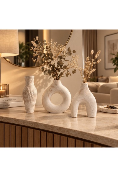 Sisay Home Dekoratif Mermer Görünümlü Vazo Seti – 3’lü Modern Ev Dekoru