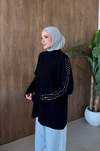 Şule Giyim Ekim Taşlı Tunik Siyah