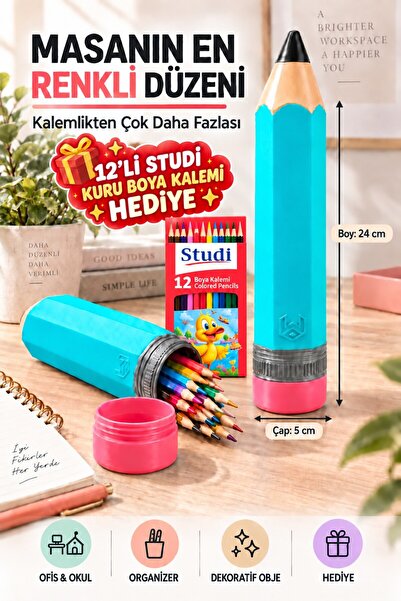 Genel Markalar 3D Kalem Şeklinde Dev Kalemlik & Kalem Kutusu - Masa Üstü Kale...