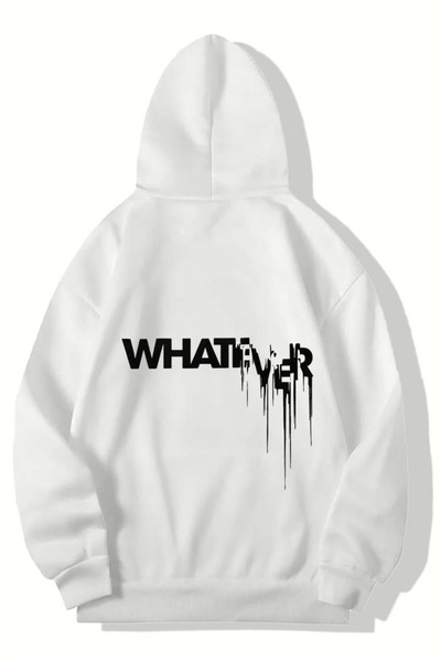 BRZ COLLECTION Unisex Oversize Whatever Hoodie BEYAZ