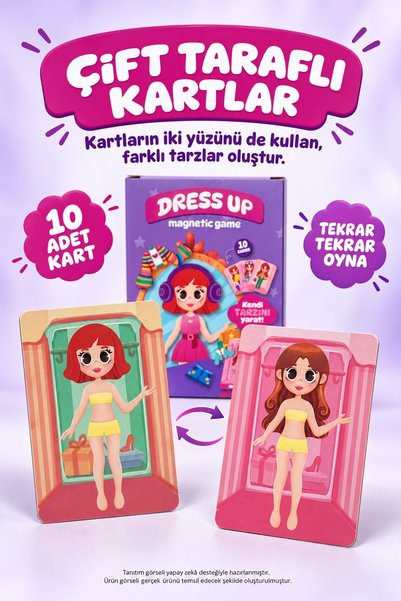 TOYFEST Manyetik Kıyafet Giydirme Oyunu Kız Çocuk Çift Taraflı 10 Kartlı Eğitici Aktivite Seti - 51 PARçA