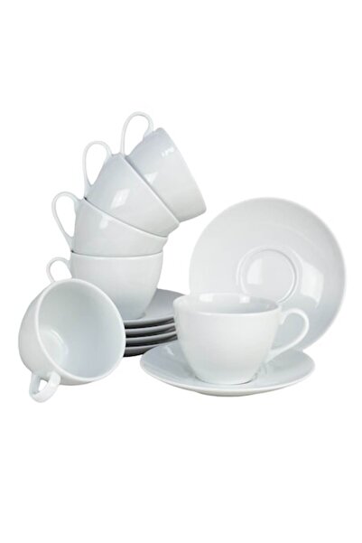 odjas Set de 6 cești cu farfurie, Cesiro, 200 ml, porțelan, alb