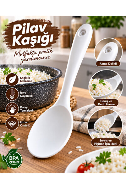 Single 22 Cm Pilav Kaşığı Ultra Sert Uçlu Isıya Dayanıklı Yanmaz Yapışmaz Pil...