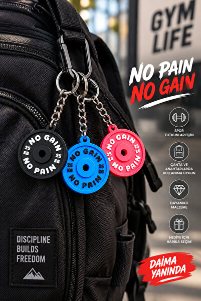 Sporcu Anahtarlık 3 Adet No Pain No Gain Ağırlık Plakası - Weight Plate Keychain