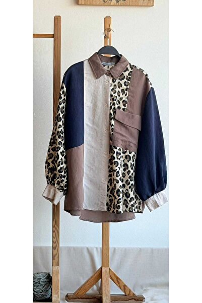 MODA12 Kadın leopar desenli gömlek