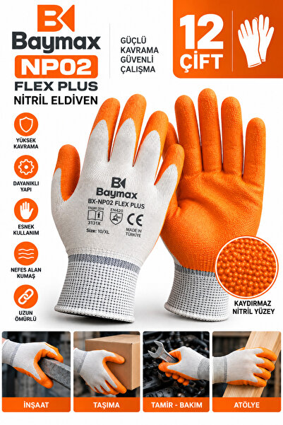 Baymax Bx-Nk 02 Flex Nitrile Coated Work Gloves 10/XL – 12 Pairs