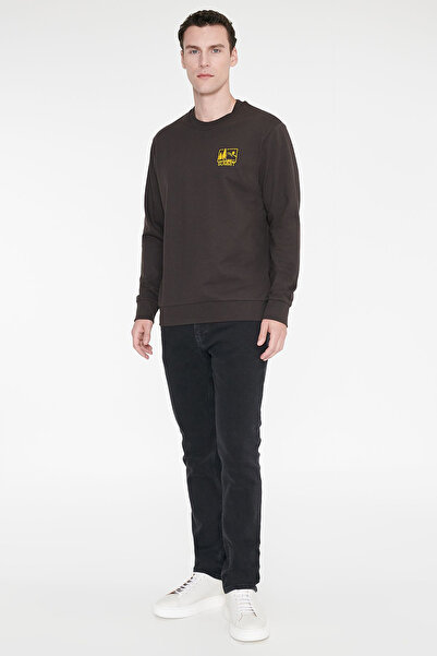 AC&Co / Altınyıldız Classics Erkek Kahverengi Pamuklu Standart Fit Normal Kesim Bisiklet Yaka Sweatshirt