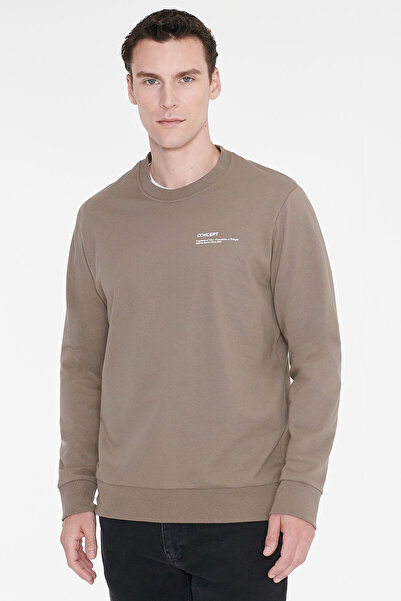 AC&Co / Altınyıldız Classics Erkek Vizon Pamuklu Standart Fit Normal Kesim Bisiklet Yaka Sweatshirt