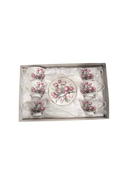 odjas Set 6 cesti cu farfurioare cafea, ceramica floral, Clini 3X-0275