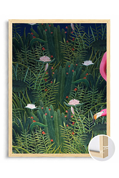 For Space On Ahşap Çerçeveli Tekli Tablo Botanik Yaprak Flamingo Duvar Tablos...
