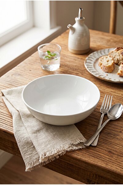 h homerest Kase Seramik El Yapımı 20 cm Beyaz Çorba Salata Makarna Sunum Kase...