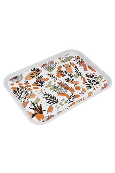 OEM White Serving Tray with Abstract Leaf Pattern 42x30cm