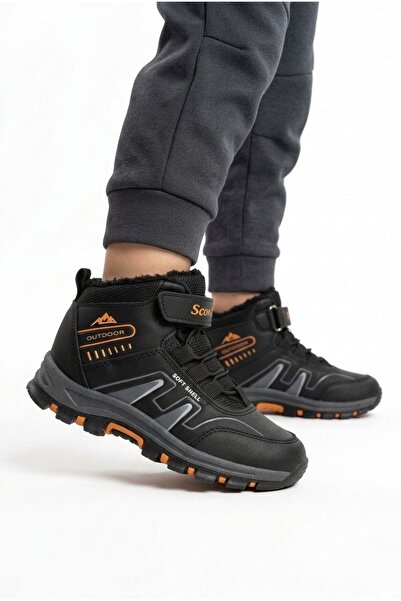 Gönbeler Boys' Boots with Fur Inside, Waterproof, Non-Slip Sole, Velcro, Winter