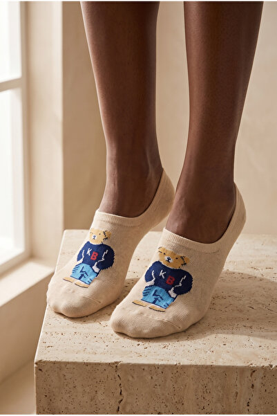 Katia&Bony Unisex Teddy Patterned Sneaker Invisible Socks Beige