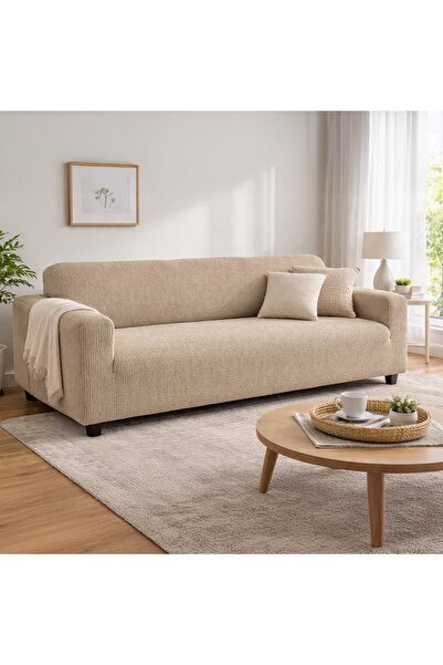 OEM Beige Elastic Sofa Cover for 4-Seater Sofa 220 - 270cm