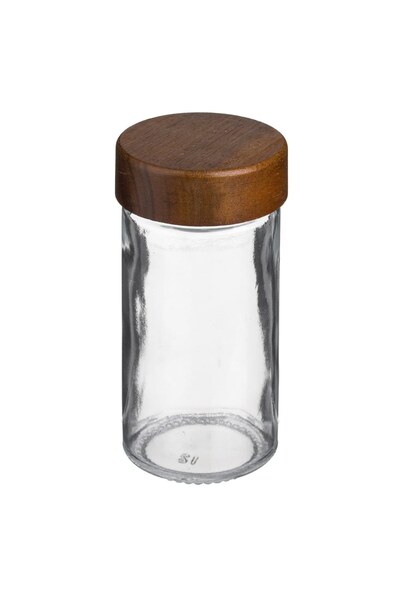 OEM Transparent Brown Glass Pepper Shaker with Wooden Lid Ø4x10cm