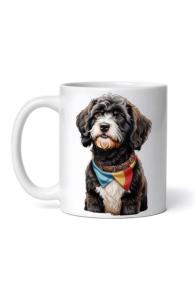 INOVATIX Персонализирана бяла чаша, Португалско водно куче с нашийник и банда...