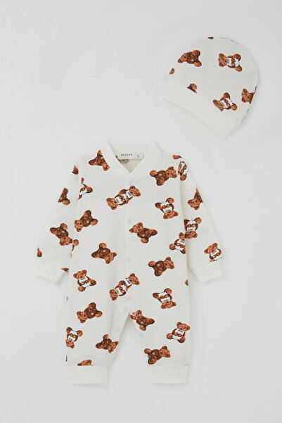 Breeze Baby Boy Jumpsuit with Cute Teddy Bear Pattern 0-9 Months, Ecru