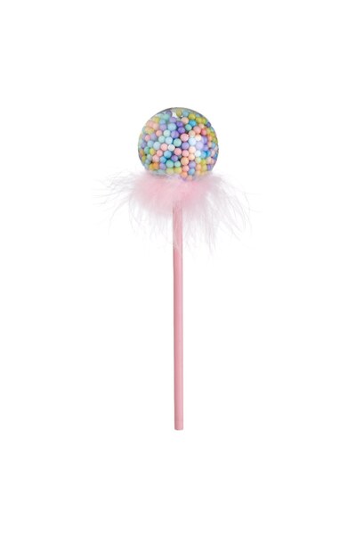 OEM Creion Roz cu Topper Bila cu Pene 23cm