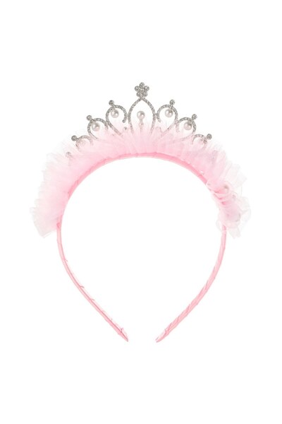 OEM Coronita Par Tiara Argintie cu Strass Margele & Tul Roz
