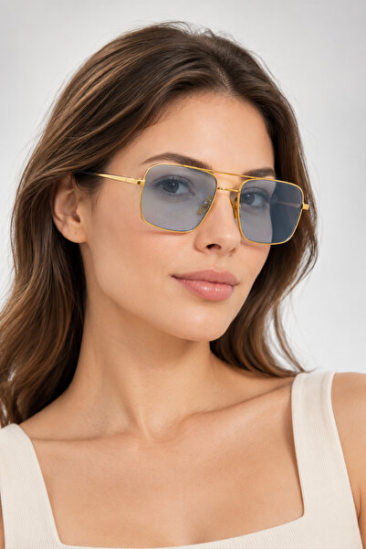 Generic Ochelari de Soare Diana Kors Unisex UV400, Lentile Albastre Degrade, Ramă Metalică Aurie