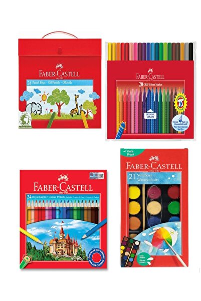 Faber Castell Four-Piece School Painting Set 24 Colors Dry Paint + 24 Colors ...