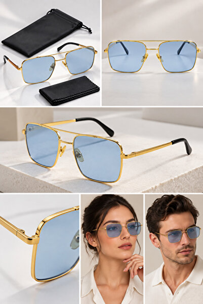 Generic Diana Kors Unisex UV400 Sunglasses, Gradient Blue Lenses, Gold Metal ...