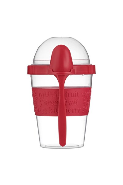 OEM Caserola din Plastic Take Away Snack cu Lingura Rosie 600ml