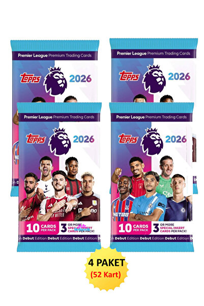 Topps Premier League 2026 Debut Edition Futbolcu Kartları 4 Paket 40 Kart + 12 Özel Insert Kart