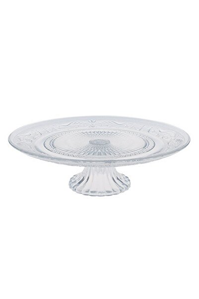 OEM Transparent Glass Stand with Patterned for Cakes Ø32.5x9.5cm