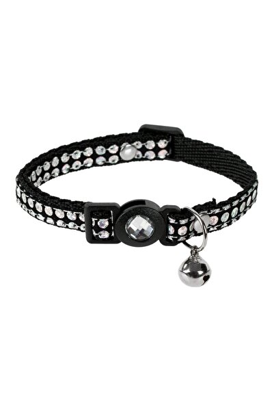 OEM Zgarda neagra 30x1cm with strass and clopotel for cat
