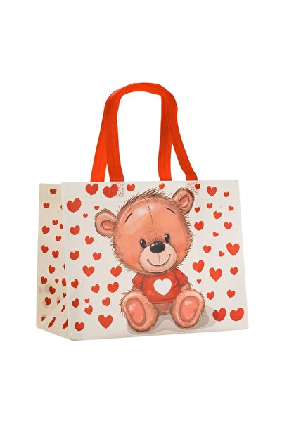 OEM Sacosa PP Ursulet cu Inimi Rosii 31x16x25cm
