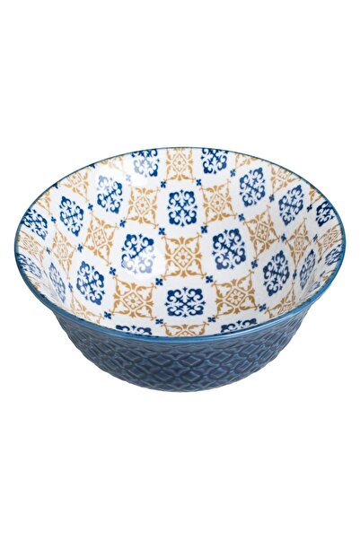 OEM Blue Porcelain Bowl with White Interior & Patterns 700ml