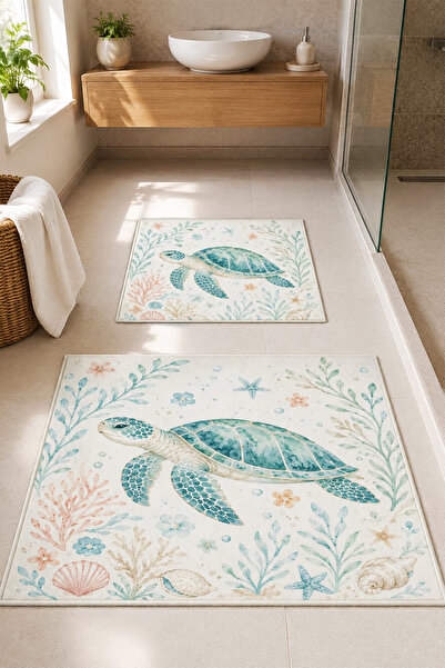 DEKOMOD Decorative Digital Printed Set of 2 Bath Mat Non-Slip Base Toilet Set