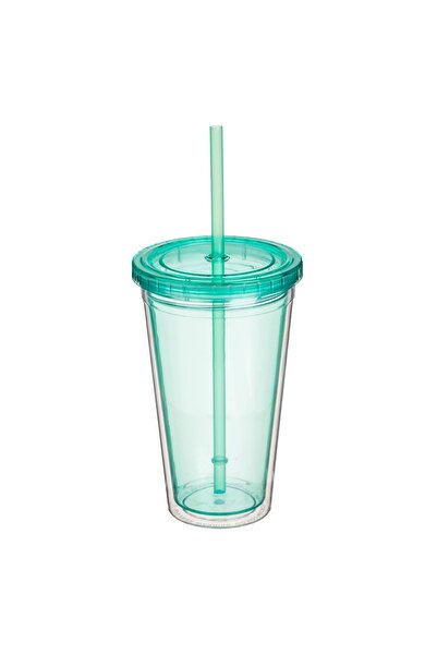 OEM Plastic Cup with Lid & Straw Turquoise 500ml